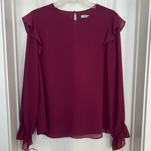 Naked Zebra Deep Burgundy Ruffle Blouse